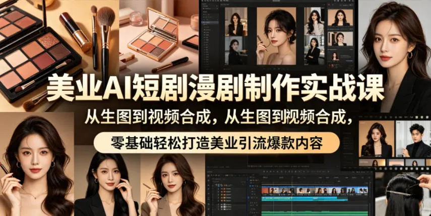美业AI短剧漫剧制作实战课，从生图到视频合成，零基础轻松打造美业引流爆款内容-来缘阁