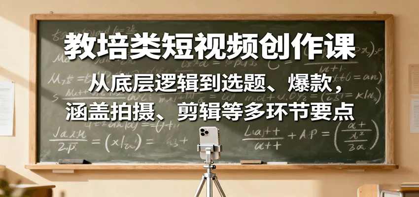 教培类短视频创作课：从底层逻辑到选题、爆款，涵盖拍摄、剪辑等多环节要点-来缘阁