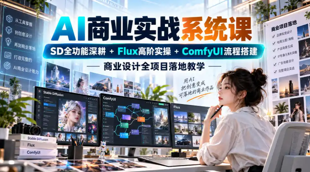 AI商业实战系统课｜SD全功能深耕+Flux高阶实操+Comfyui流程搭建，商业设计全项目落地教学-来缘阁