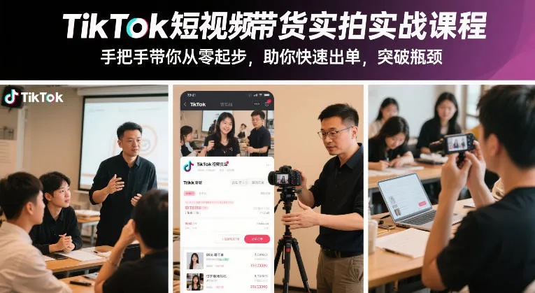 TikTok短视频带货实拍实战课程，手把手带你从零起步，助你快速出单，突破瓶颈-来缘阁