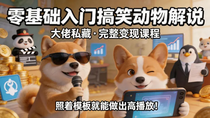零基础入门搞笑动物解说，大佬私藏完整变现课程，照着模板就能做出高播放-来缘阁