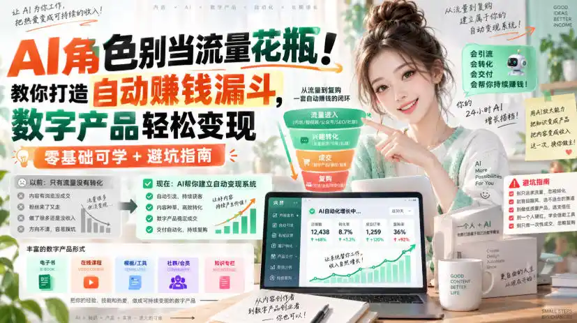 AI角色别当流量花瓶！教你打造自动賺钱漏斗，数字产品轻松变现(零基础可学+避坑指南)【原创双语字幕】-来缘阁