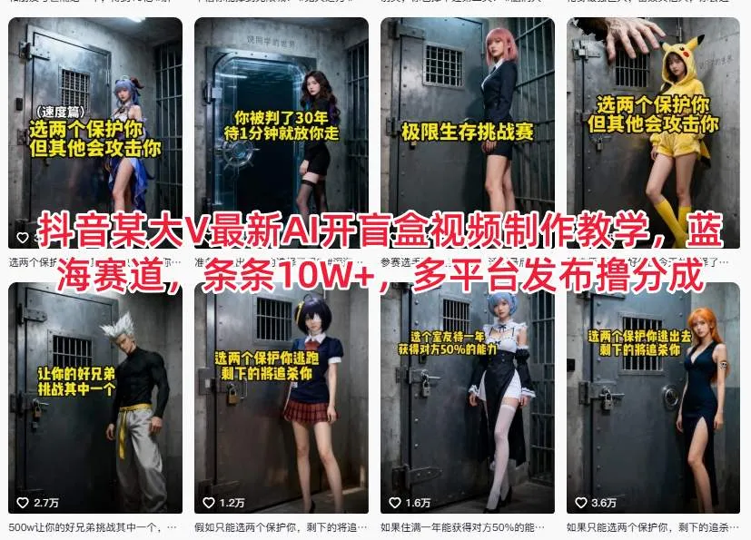 抖音某大V最新AI开盲盒视频制作教学，蓝海赛道，条条10W+，多平台发布撸分成-来缘阁