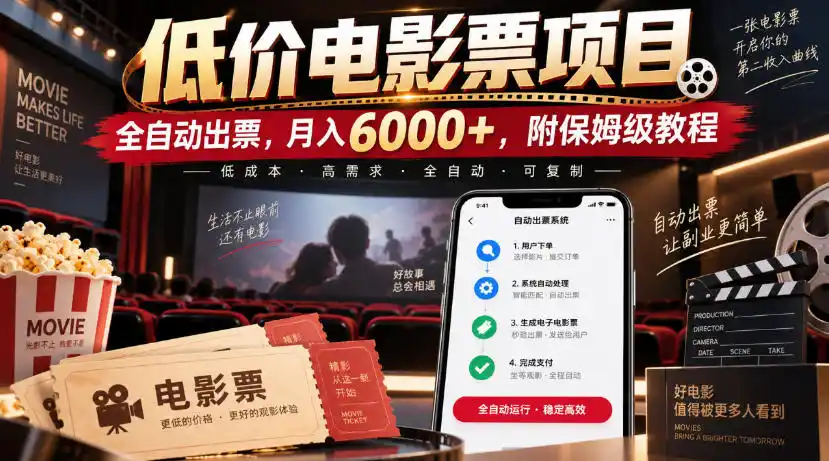 低价电影票项目,全自动出票,月入6000+,附保姆级教程【揭秘】-来缘阁
