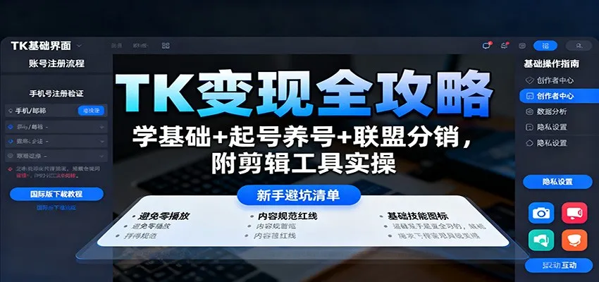 TK变现全攻略：学基础+起号养号+联盟分销，附剪辑工具实操-来缘阁
