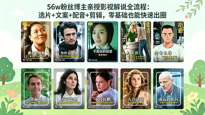 56万粉丝博主亲授影视解说全流程:选片+文案+配音+剪辑,零基础也能快速出圈-来缘阁