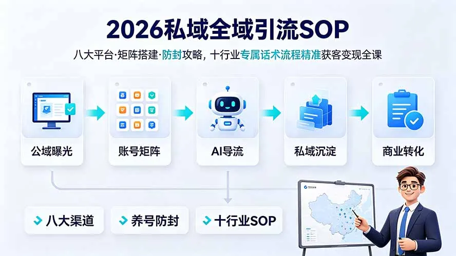 2026私域全域引流SOP｜八大平台·矩阵搭建·防封攻略，十行业专属话术流程精准获客变现全课-来缘阁