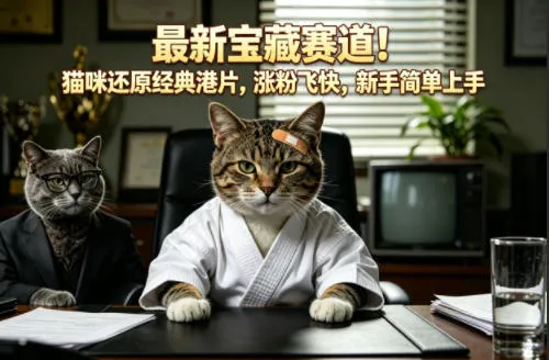 最新宝藏赛道！猫咪还原经典港片，涨粉飞快，新手简单上手-来缘阁