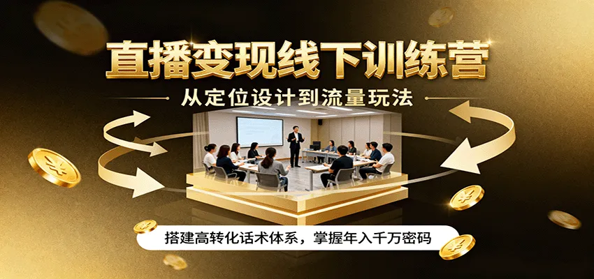 直播变现线下训练营，从定位设计到流量玩法，搭建高转化话术体系，掌握年入千万密码-来缘阁