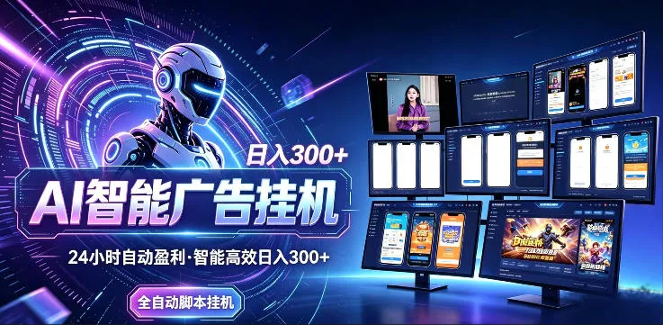 AI智能广告挂G项目，无需人工，单机稳定日入200+，可矩阵放大，24小时不间断刷广告賺收益【揭秘】-来缘阁
