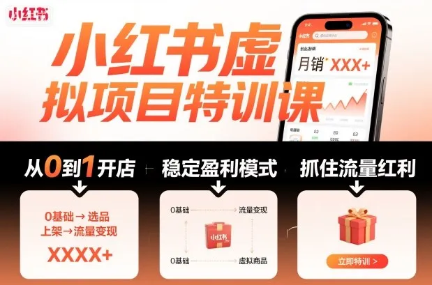 小红书虚拟项目特训课，帮你从0到1打造稳定盈利的店铺，抓住流量红利(更新9月)-来缘阁