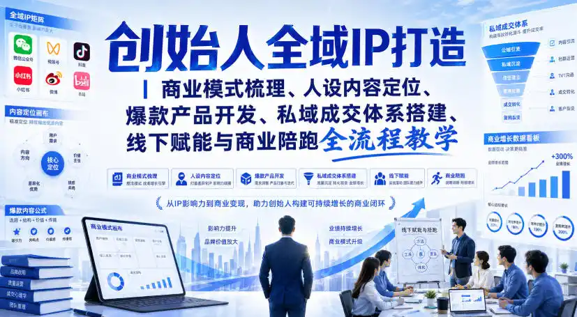 创始人全域IP打造|商业模式梳理、人设内容定位、爆款产品开发、私域成交体系搭建、线下赋能与商业陪跑全流程教学-来缘阁