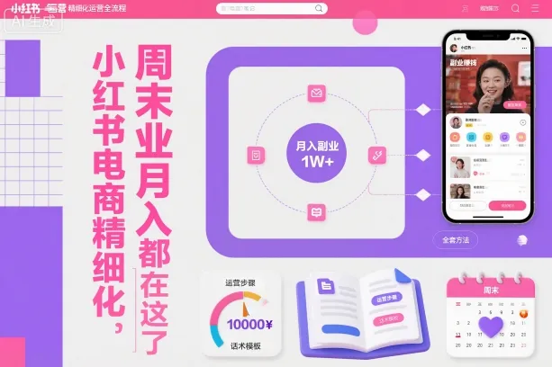 小红书电商精细化运营全流程，周末副业月入1W+，全套方法都在这了-来缘阁