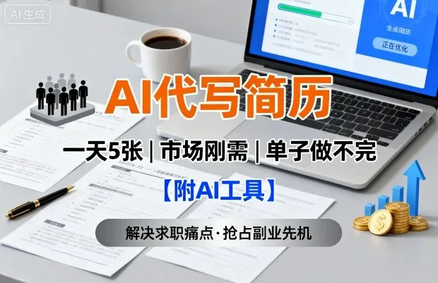 AI代写简历，一天5张，今年找工作难，市场刚需，单子做不完【附AI工具】-来缘阁