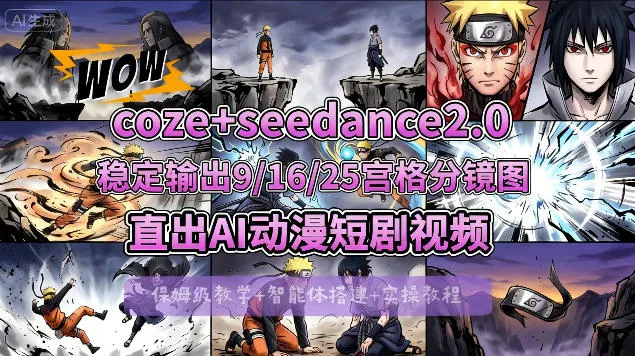 [COZE搭建教学]COZE+即梦Seedance 2.0稳定输出9-16-25宫格分镜图直出AI漫剧视频-来缘阁