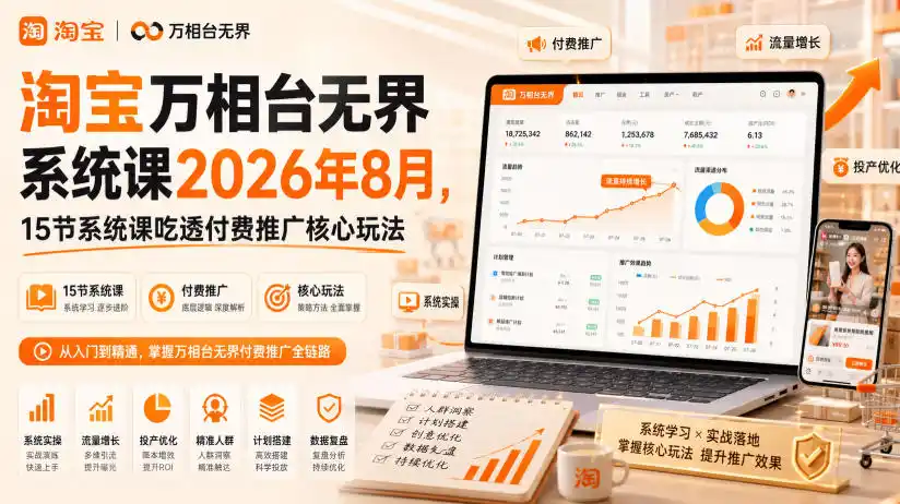 淘宝万相台无界系统课2026年8月,15节系统课吃透付费推广核心玩法-来缘阁