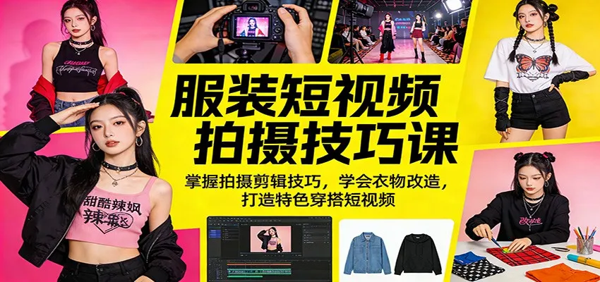 服装短视频拍摄技巧课：掌握拍摄剪辑技巧，学会衣物改造，打造特色穿搭短视频-来缘阁