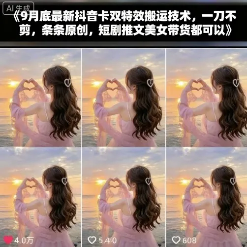 9月底最新抖音卡双特效搬运技术，一刀不剪，条条原创，短剧推文美女带货都可以-来缘阁