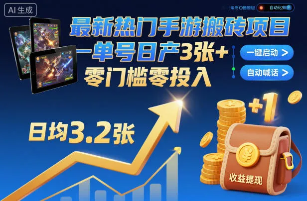 最新热门手游搬砖项目，一键自动化挂G，单号日产3张+，零门槛零投入【揭秘】-来缘阁