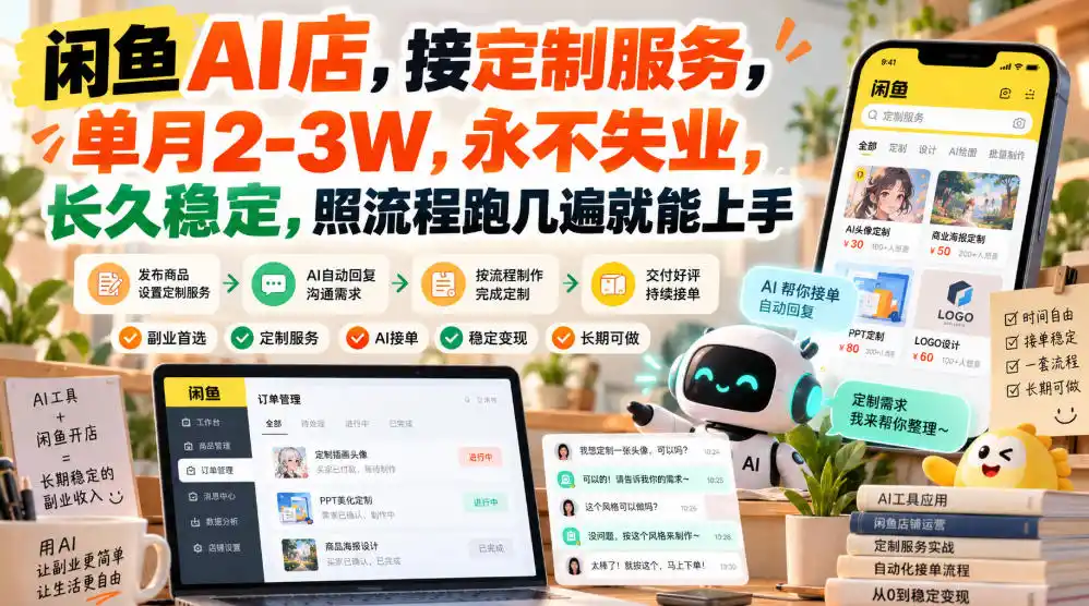 闲鱼AI店，接定制服务，单月2-3W，永不失业，长久稳定，照流程跑几遍就能上手-来缘阁
