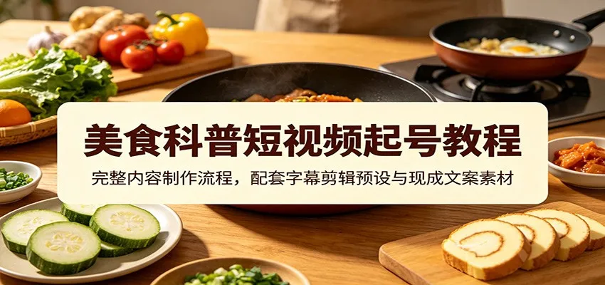 美食科普短视频起号教程：完整内容制作流程，配套字幕剪辑预设与现成文案素材-来缘阁