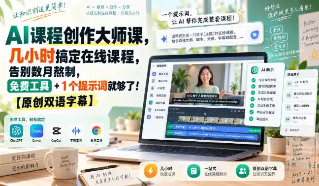 AI课程创作大师课,几小时搞定在线课程,告别数月熬制,免费工具+1个提示词就够了!【原创双语字幕】-来缘阁