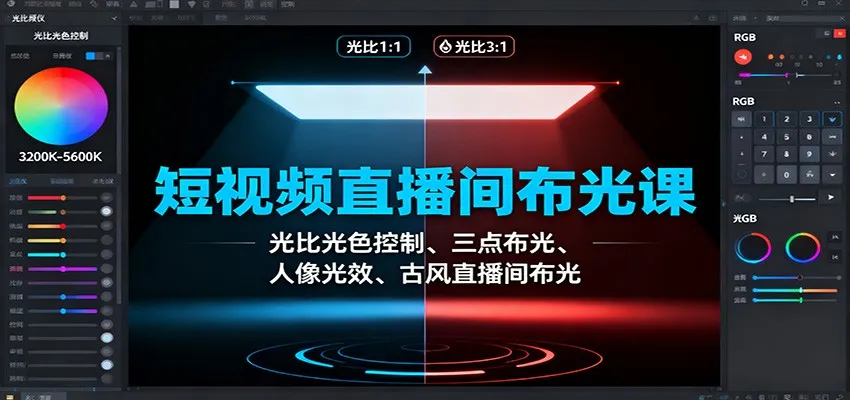 短视频直播间布光课：光比光色控制、三点布光、人像光效、古风直播间布光-来缘阁