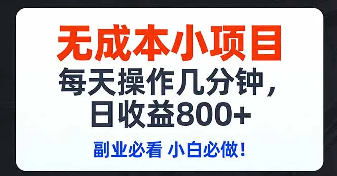 无成本小项目,每天操作几分钟,日收益800+ 副业必看 小白必做！-来缘阁