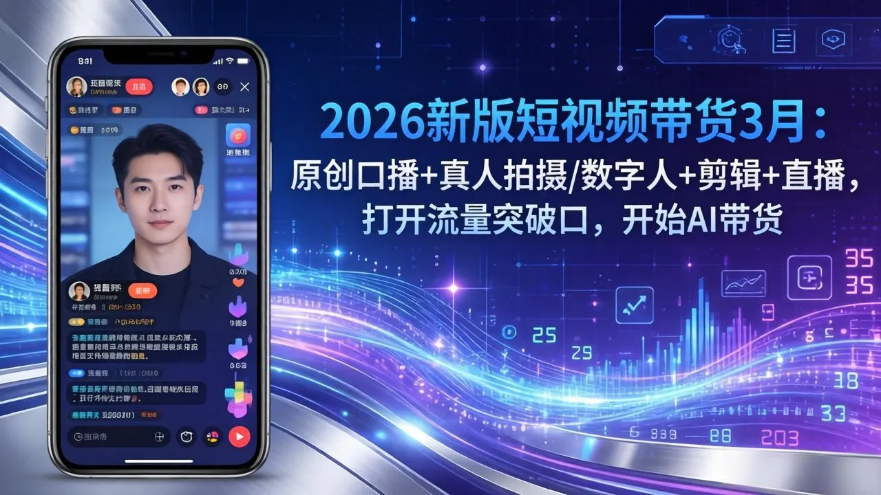 2026新版短视频带货3月：原创口播+真人拍摄/数字人+剪辑+直播，打开流量突破口，开始AI带货-来缘阁