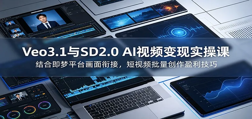Veo3.1与SD2.0 AI视频变现实操课课：结合即梦平台画面衔接，短视频批量创作盈利技巧-来缘阁