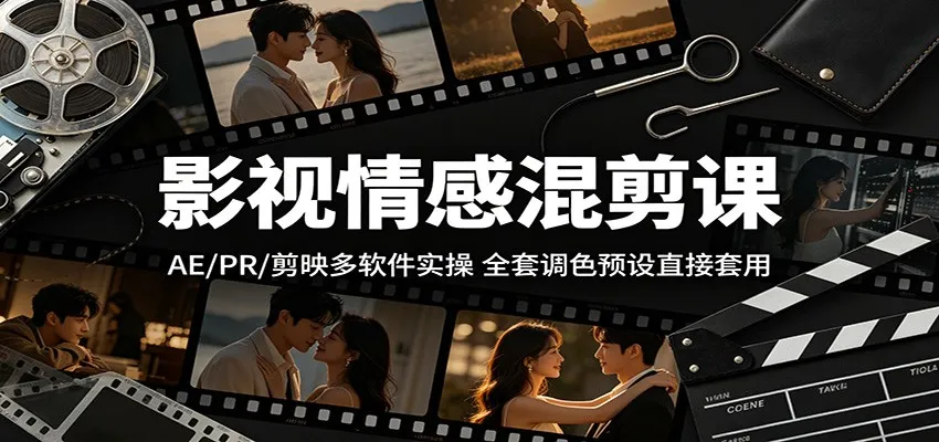 影视情感混剪课：AE/PR/剪映多软件实操，全套调色预设直接套用-来缘阁