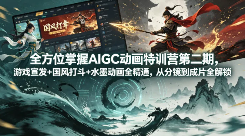 全方位掌握AIGC动画特训营第二期，游戏宣发+国风打斗+水墨动画全精通，从分镜到成片全解锁-来缘阁