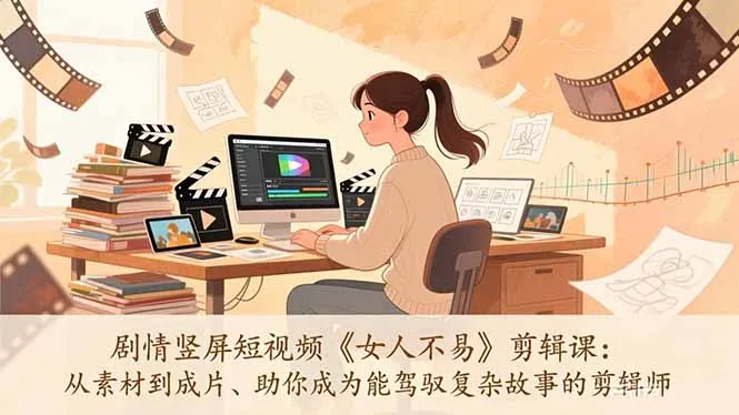 剧情竖屏短视频《女人不易》剪辑课：从素材到成片、助你成为能驾驭复杂故事的剪辑师-来缘阁