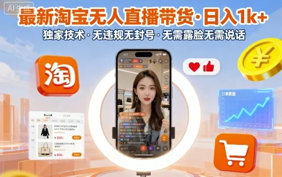 最新淘宝无人直播带货，日入1k+，独家技术，无违规无封号，无需露脸无需说话【揭秘】-来缘阁