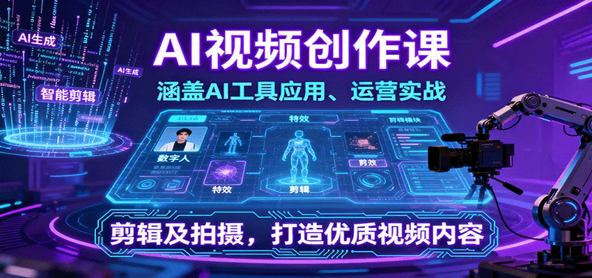 AI视频创作课,涵盖AI工具应用、运营实战、剪辑及拍摄,打造优质视频内容-来缘阁