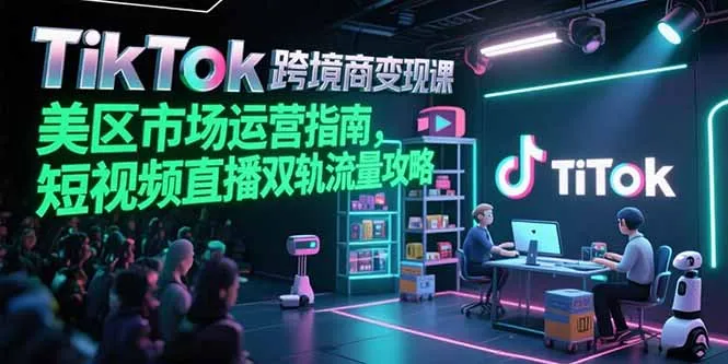 TikTok跨境电商变现课，美区市场运营指南，短视频直播双轨流量攻略-来缘阁