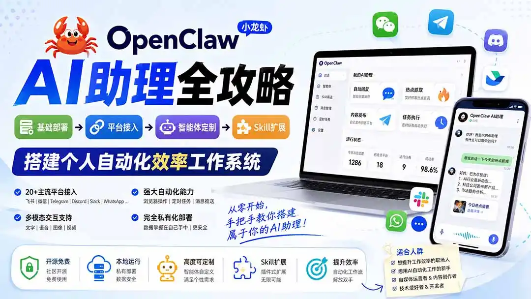 OpenClaw小龙虾 AI助理全攻略：基础部署→平台接入→智能体定制→Skill扩展，搭建个人自动化效率工作系统-来缘阁