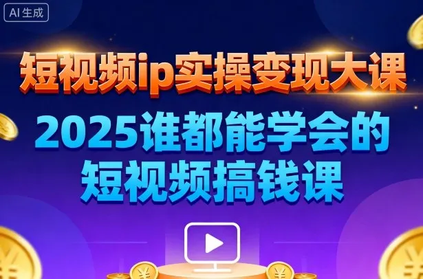 短视频ip实操变现大课，7月26-27日广州站线下课，2025谁都能学会的短视频搞钱课-来缘阁