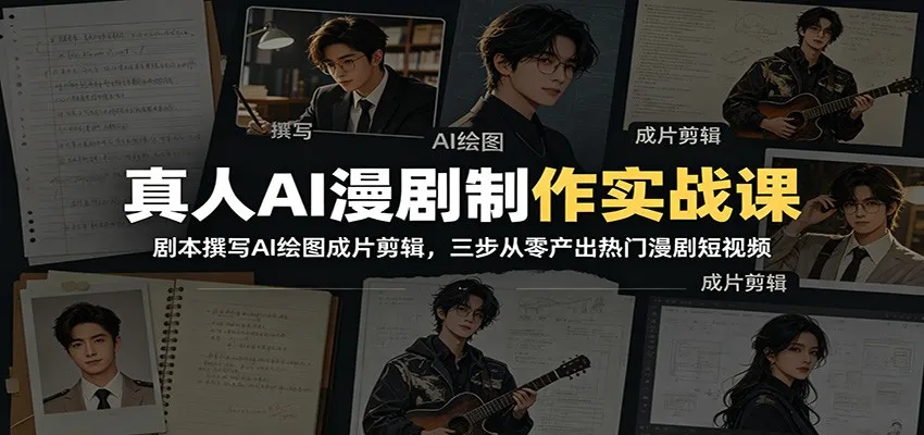 真人AI漫剧制作实战课：剧本撰写AI绘图成片剪辑，三步从零产出热门漫剧短视频-来缘阁
