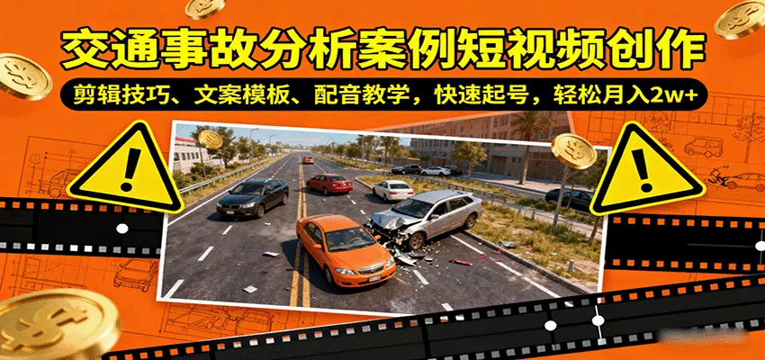 图片[1]-交通事故分析案例短视频创作，剪辑技巧、文案模板、配音教学，快速起号，轻松月入2w+-来缘阁