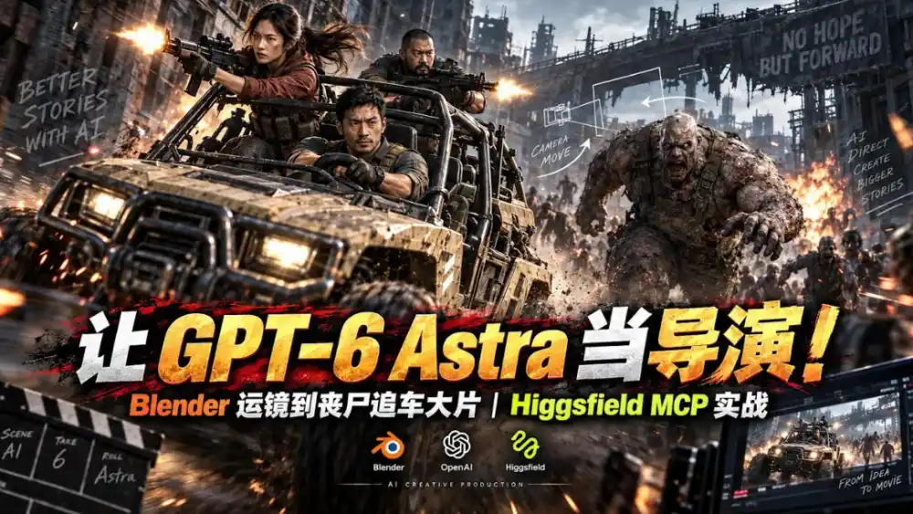 让GPT-6 Astra当导演！Blender运镜到丧尸追车大片｜Higgsfield MCP实战-来缘阁