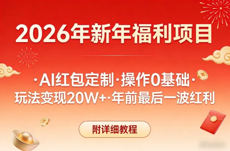 新年福利项目，AI红包定制，操作0基础，玩法变现20W+年前最后一波红利，附详细教程-来缘阁