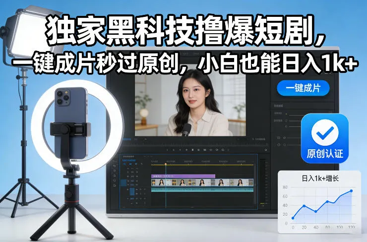 独家黑科技撸爆短剧,一键成片秒过原创,小白也能日入1k+【揭秘】-来缘阁