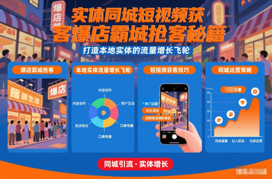 实体同城短视频获客爆店霸城抢客秘籍，打造本地实体的流量增长飞轮-来缘阁