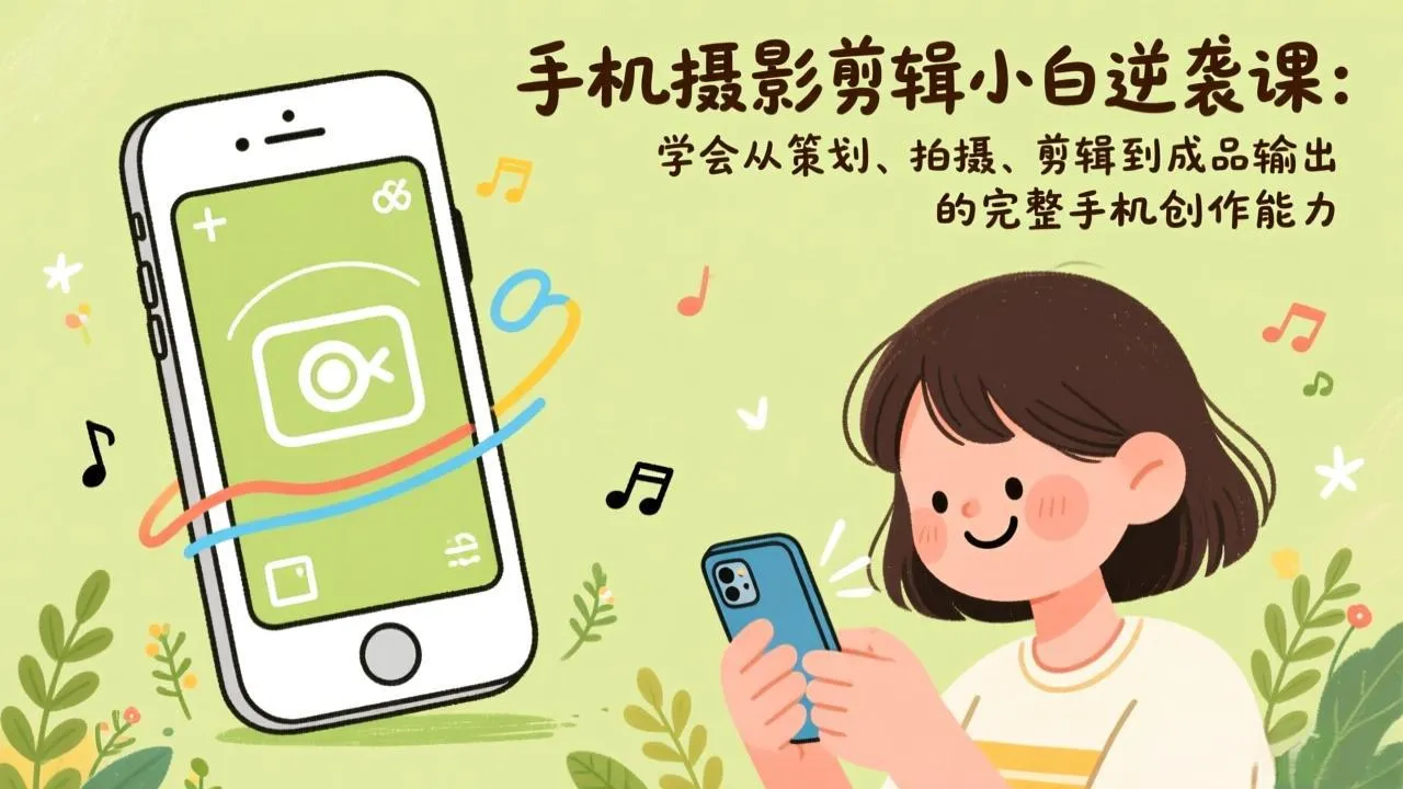 手机摄影剪辑小白逆袭课：学会从策划、拍摄、剪辑到成品输出的完整手机创作能力-来缘阁