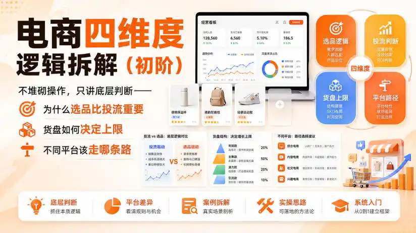 电商四维度逻辑拆解(初阶)不堆砌操作，只讲底层判断——为什么选品比投流重要、货盘如何决定上限、不同平台该走哪条路-来缘阁