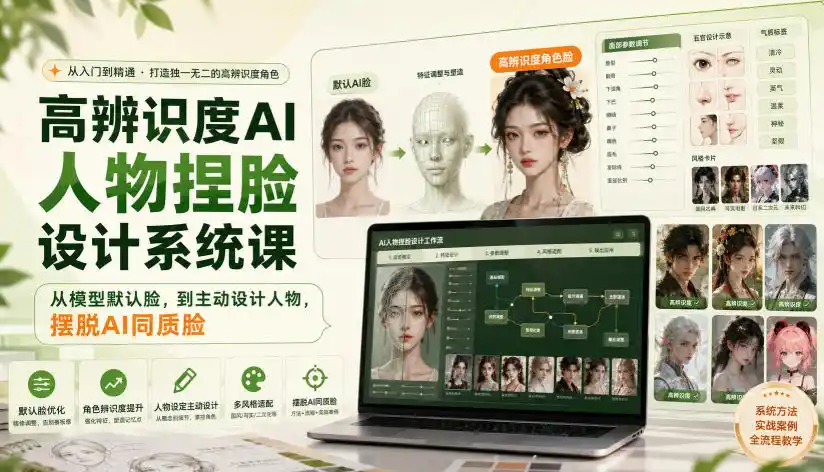 高辨识度AI人物捏脸设计系统课，从模型默认脸，到主动设计人物，摆脱AI同质脸-来缘阁