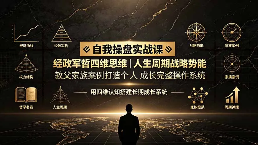 自我操盘实战课:经政军哲四维思维|人生周期战略势能|教父家族案例打造个人成长完整操作系统-来缘阁