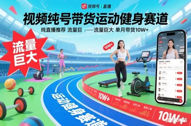 视频号带货运动健身赛道，纯直播推荐，流量巨大，单月带货10W+-来缘阁
