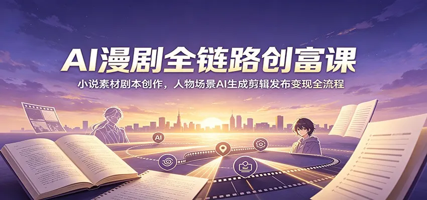 AI漫剧全链路创富课：小说素材剧本创作，人物场景AI生成剪辑发布变现全流程-来缘阁